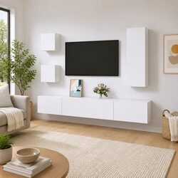 5 Piece TV Cabinet Set White Wall Mounted Storage Unit Engineered Wood