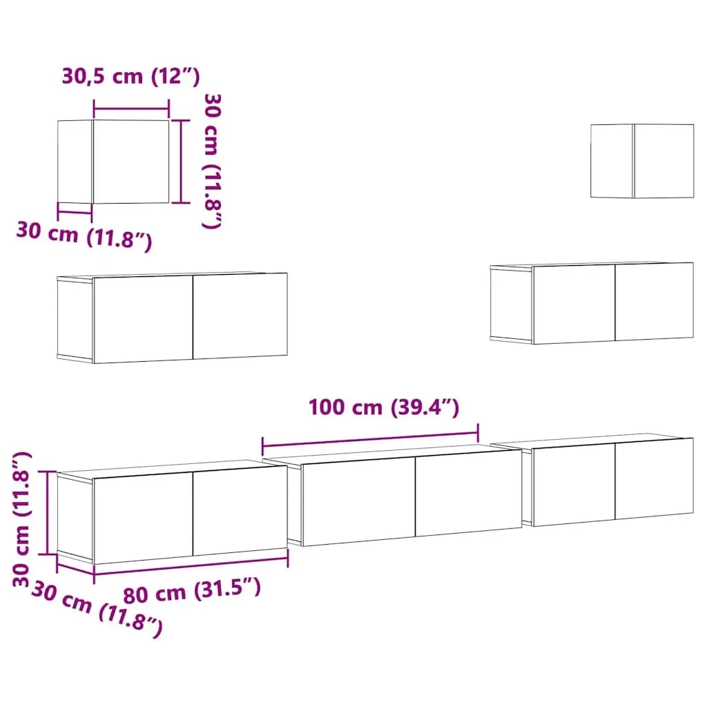 7 Piece Engineered Wood Wall-Mounted TV Cabinet Set