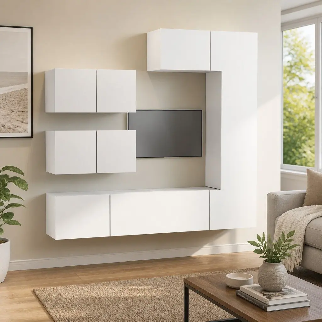White Engineered Wood TV Cabinet Set 6 Piece