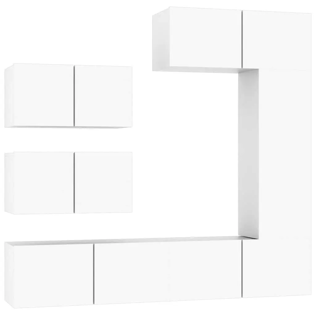 White Engineered Wood TV Cabinet Set 6 Piece