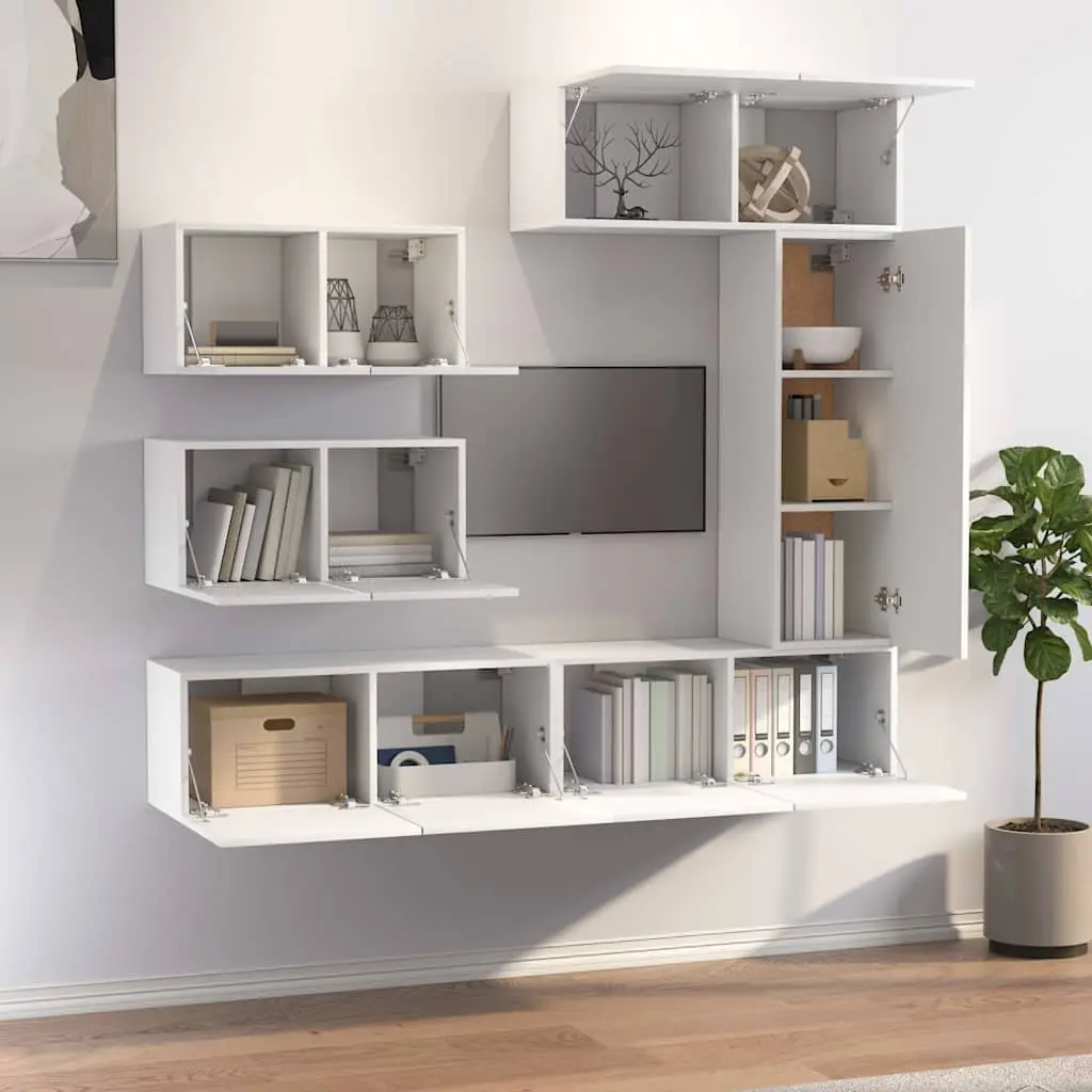 White Engineered Wood TV Cabinet Set 6 Piece