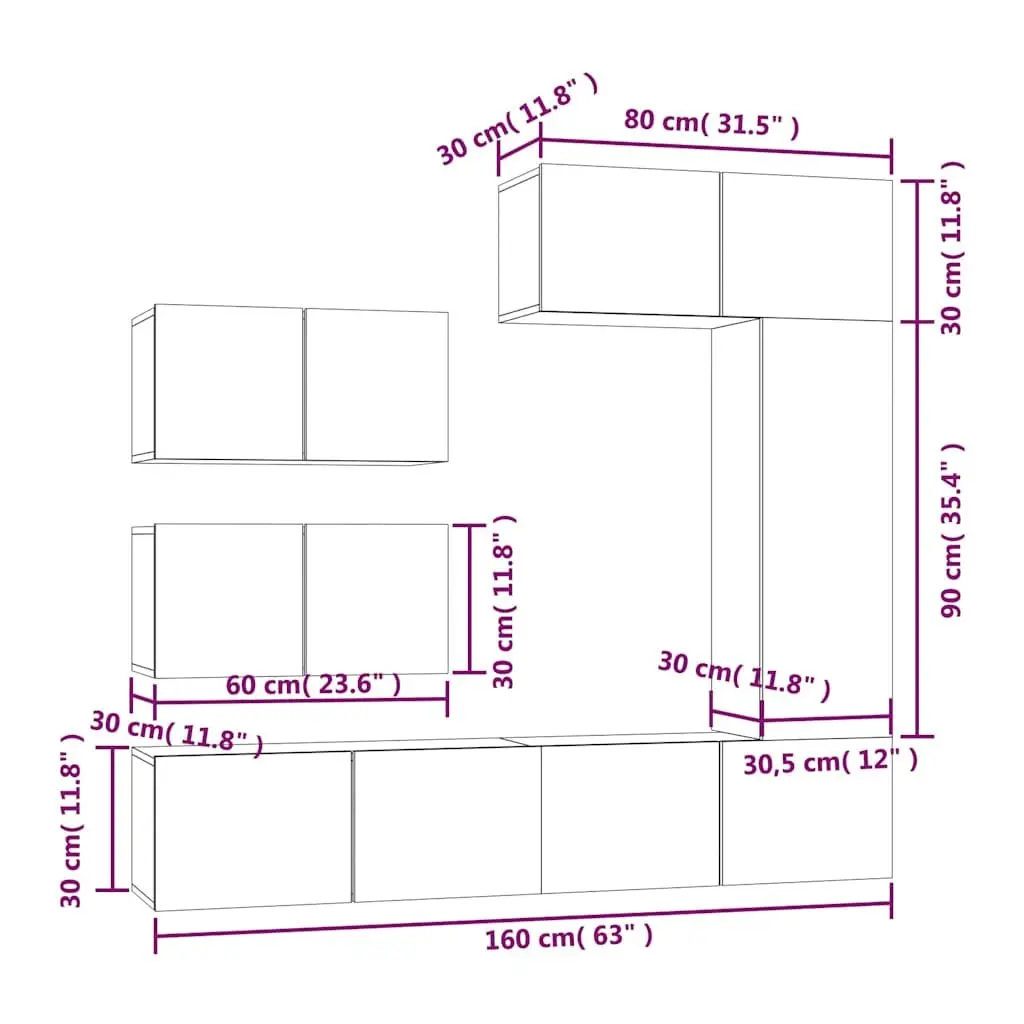White Engineered Wood TV Cabinet Set 6 Piece