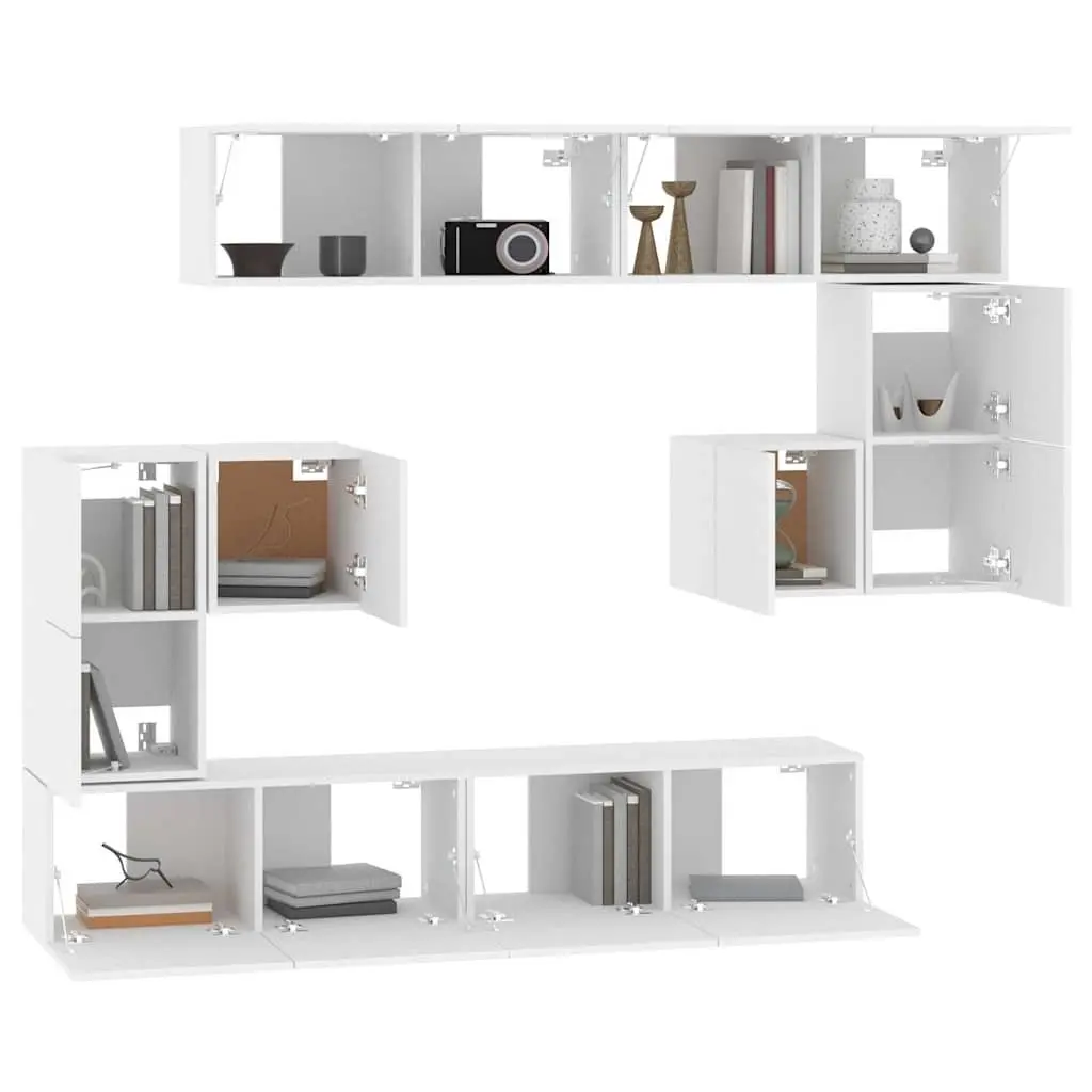 Wall-mounted TV Cabinet Engineered Wood White Floating Storage Unit Shelves