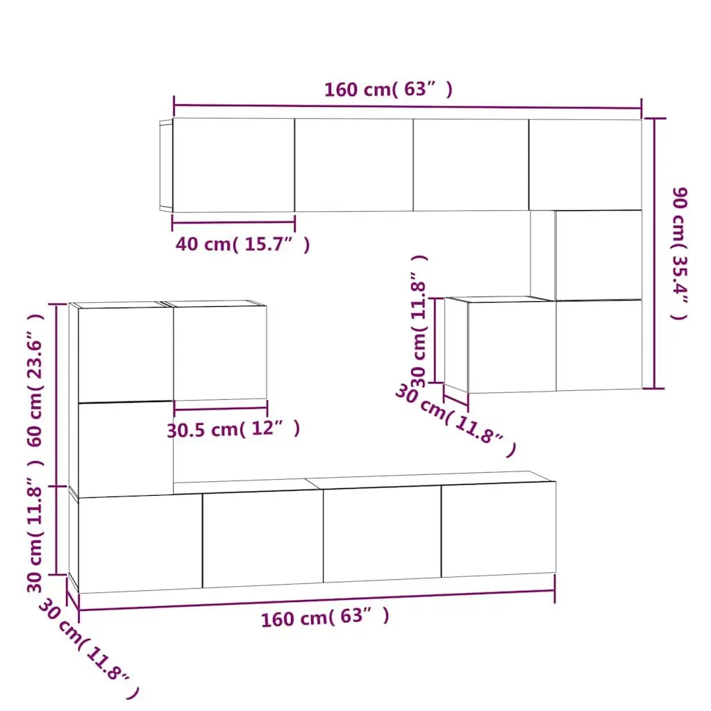 Wall-mounted TV Cabinet Engineered Wood White Floating Storage Unit Shelves