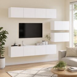 White Wall-Mounted 4 Piece TV Cabinet Set for Stylish Living