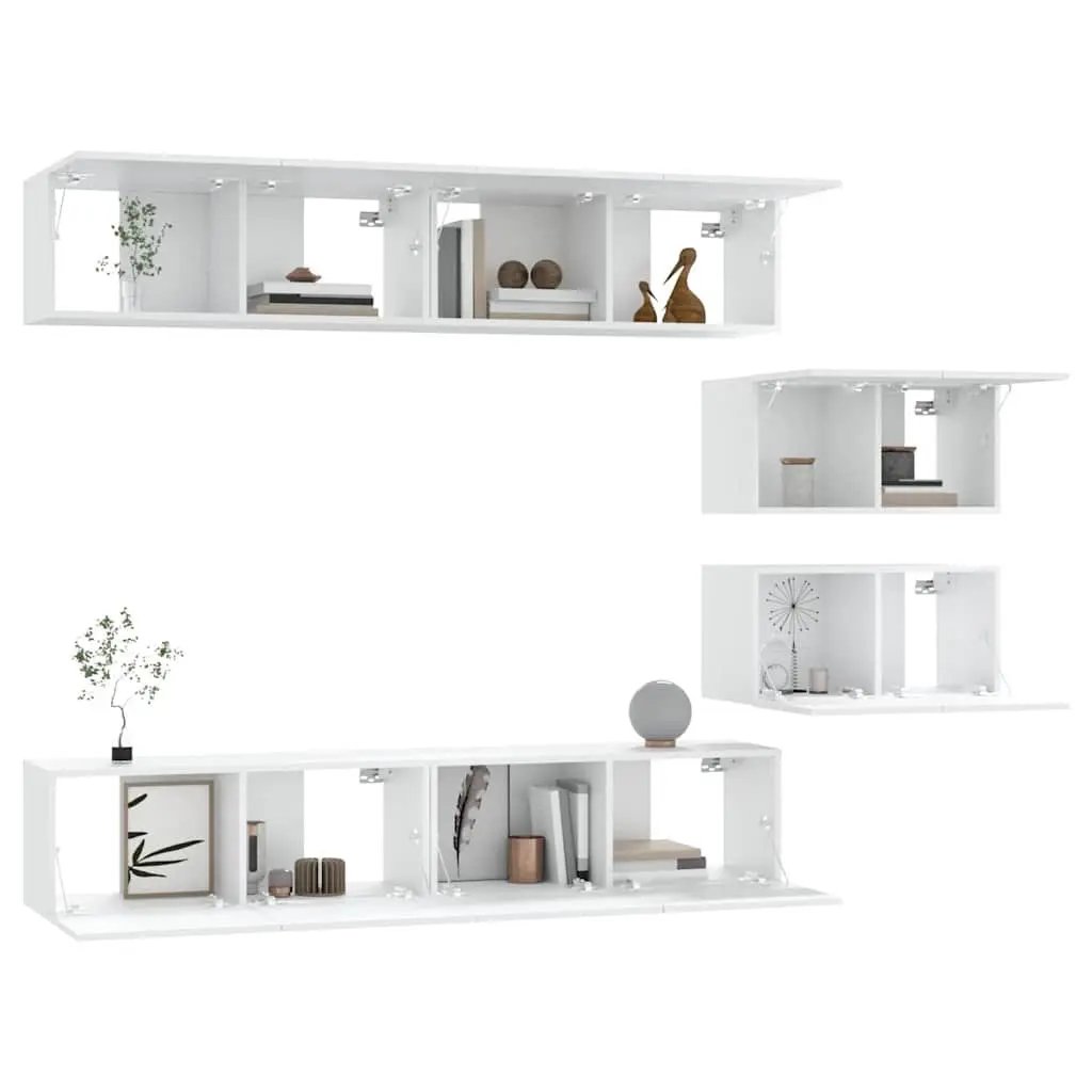 4 Piece TV Cabinet Set White Wall-Mounted Storage Unit Engineered Wood Furniture