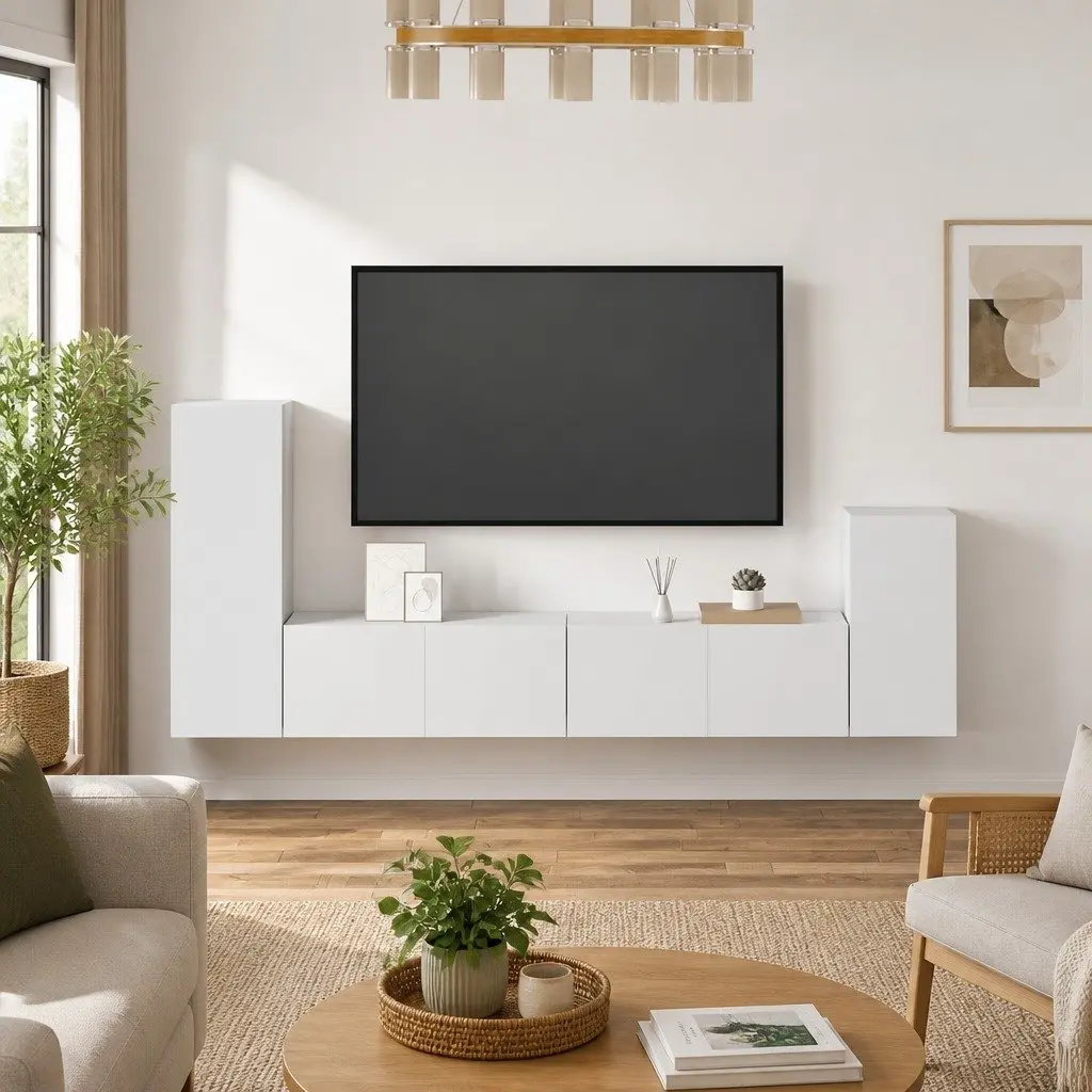 4 Piece White Engineered Wood Wall-Mounted TV Cabinet Set