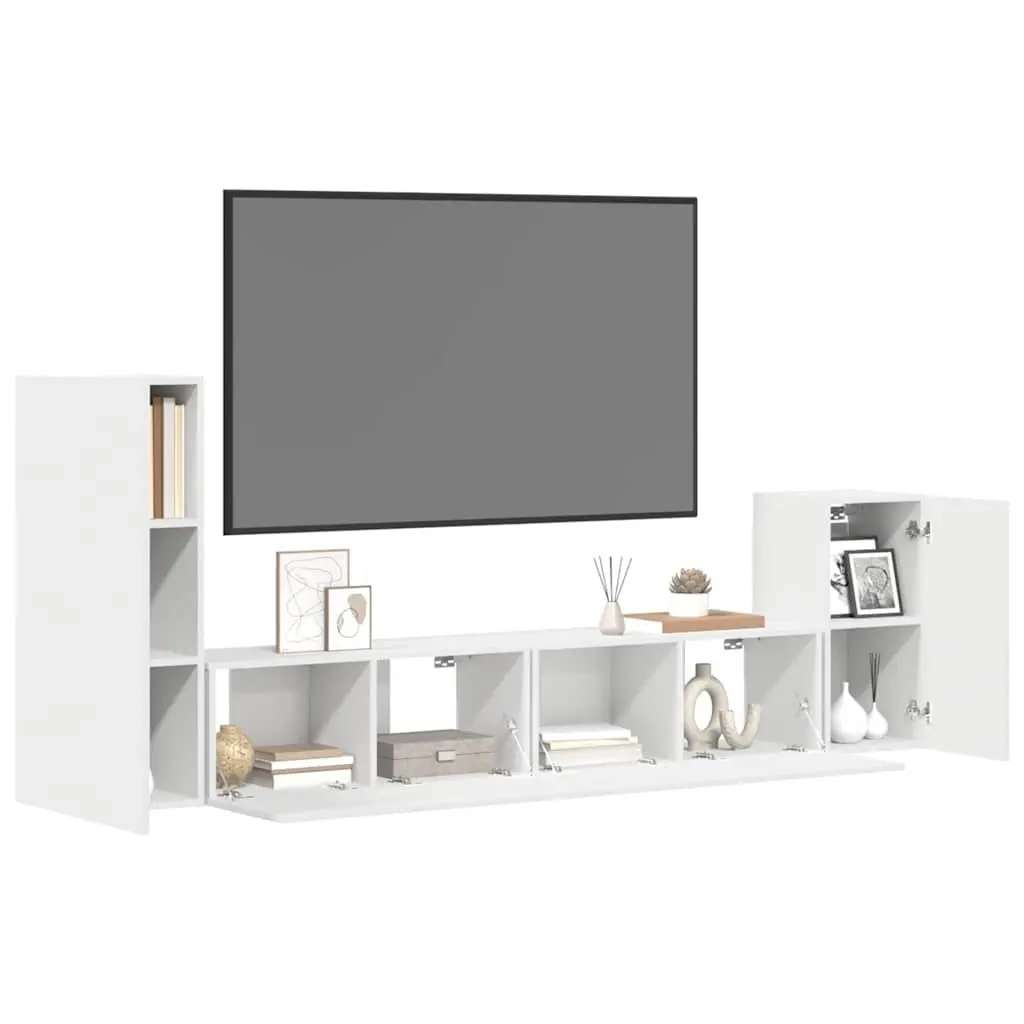 4 Piece White Engineered Wood Wall-Mounted TV Cabinet Set