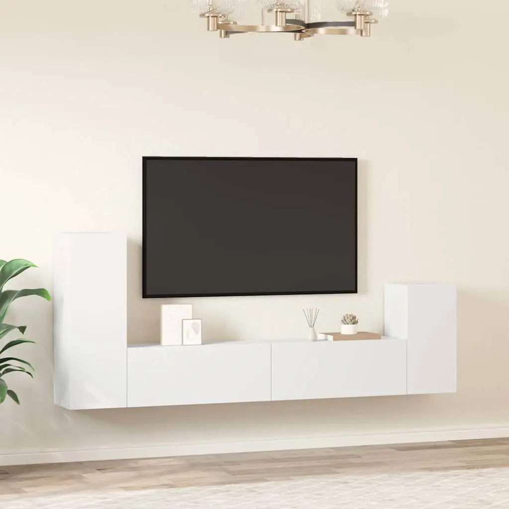 4 Piece White Engineered Wood Wall-Mounted TV Cabinet Set