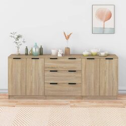 Stylish Brown 3 Piece Sideboard Cabinet Set