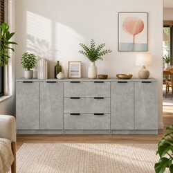 3 Piece Grey Engineered Wood Sideboards for Storage