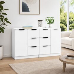 White Engineered Wood Sideboard Cabinets for Storage