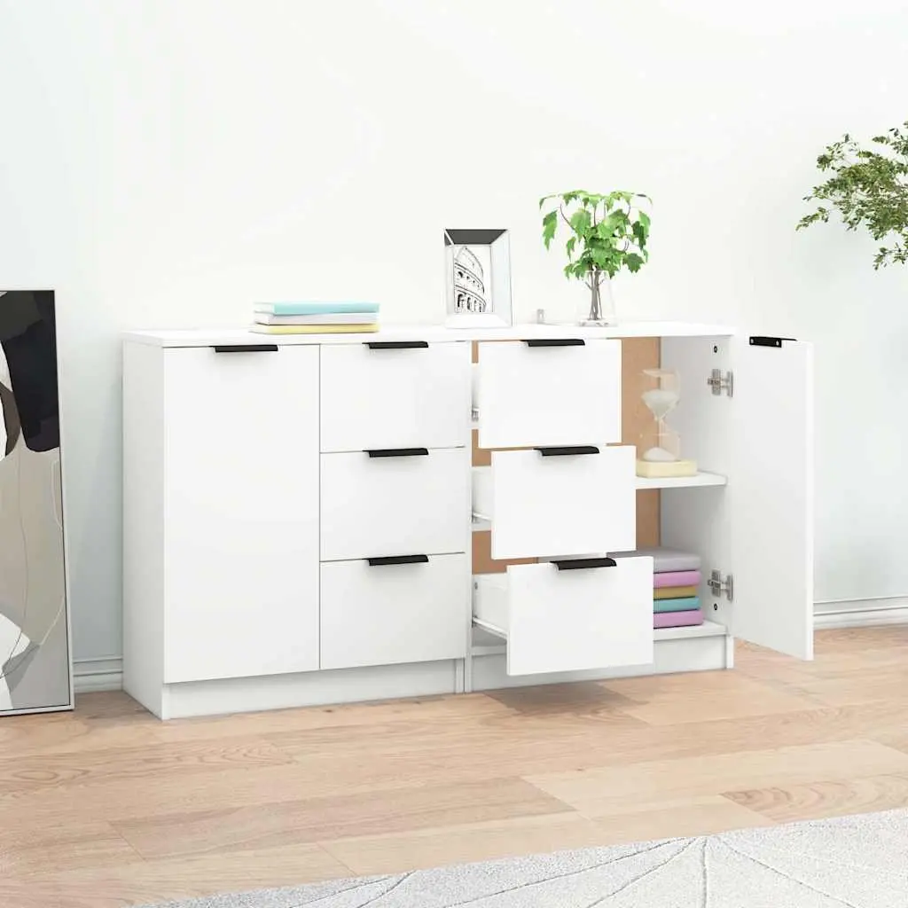 White Engineered Wood Sideboard Cabinets for Storage