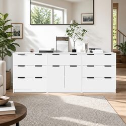 Sideboard Cabinet 3 Piece White Storage Buffet Engineered Wood Living Room