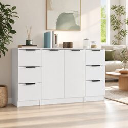 3-Piece White Engineered Wood Sideboard Set for Storage