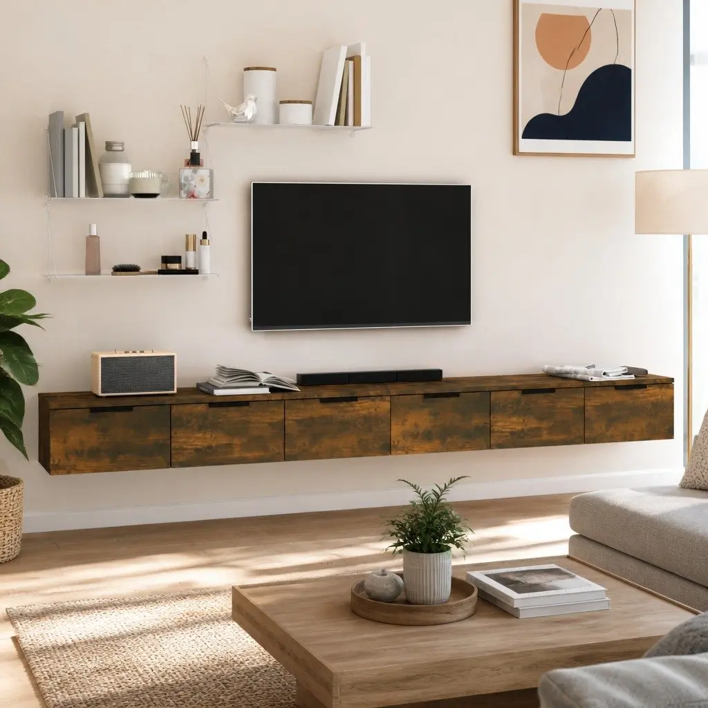 Floating Wall Cabinets 2 pcs Smoked Oak Storage Units