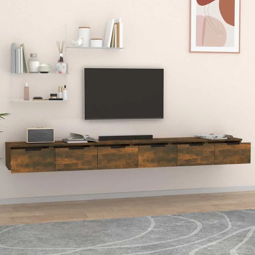Floating Wall Cabinets 2 pcs Smoked Oak Storage Units