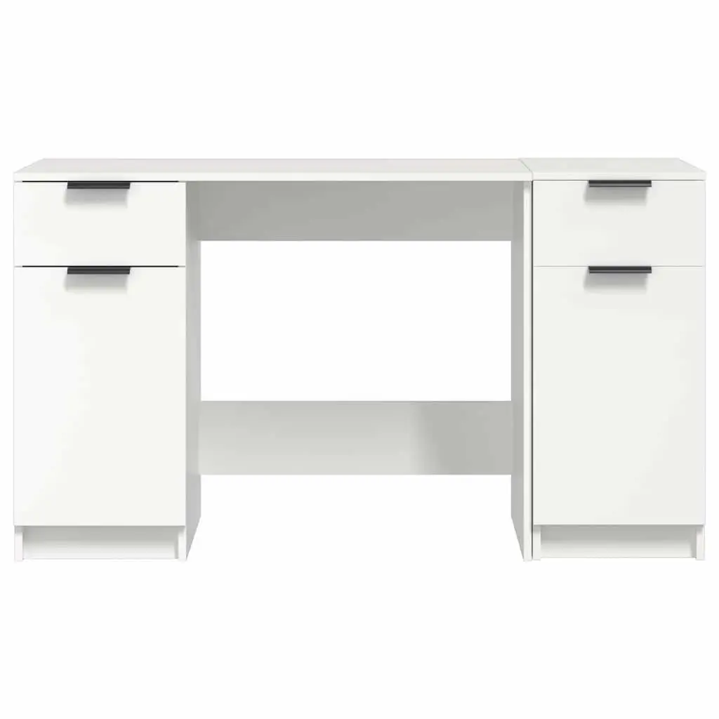 Office Desk with Side Cabinet Storage Compartments Writing Table White