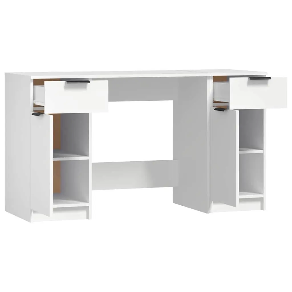 Office Desk with Side Cabinet Storage Compartments Writing Table White