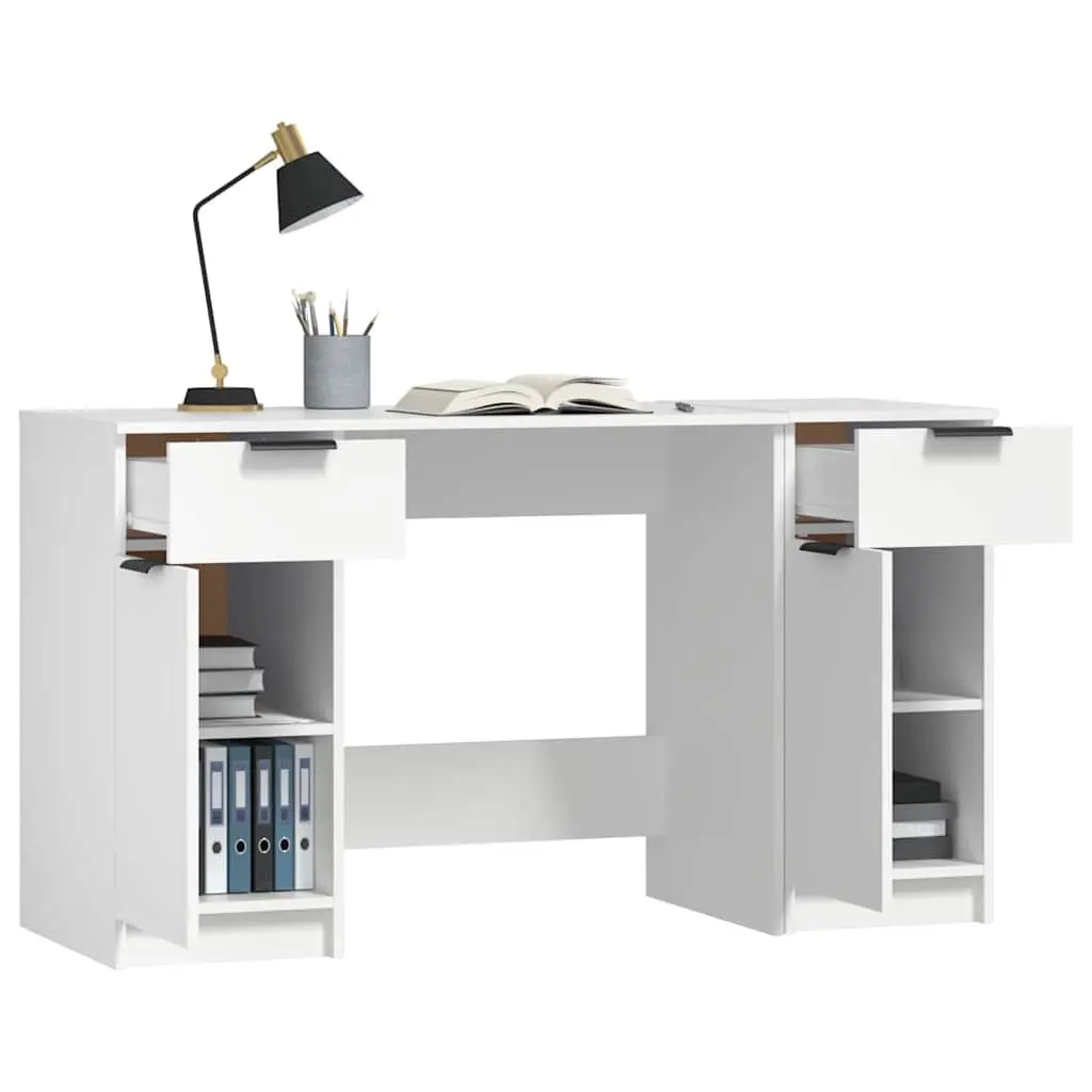 Office Desk with Side Cabinet Storage Compartments Writing Table White