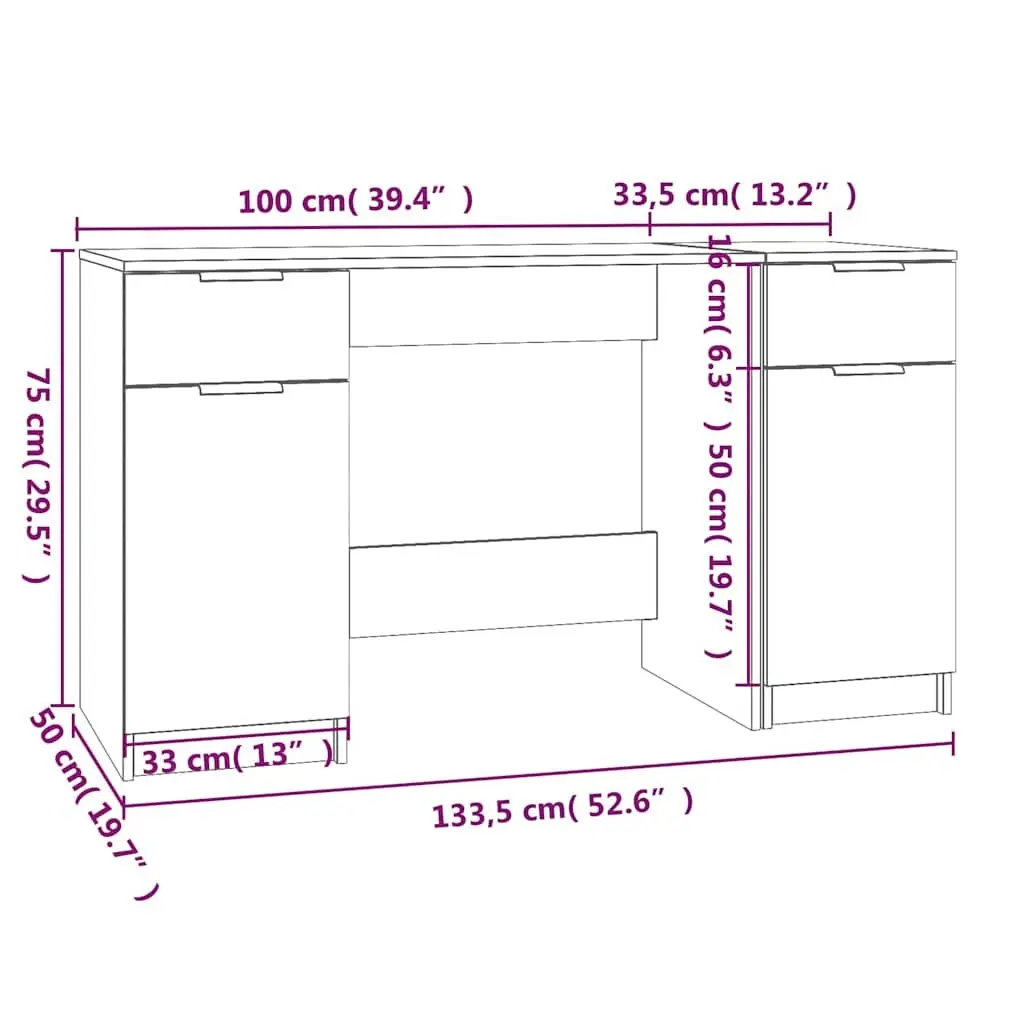 Office Desk with Side Cabinet Storage Compartments Writing Table White