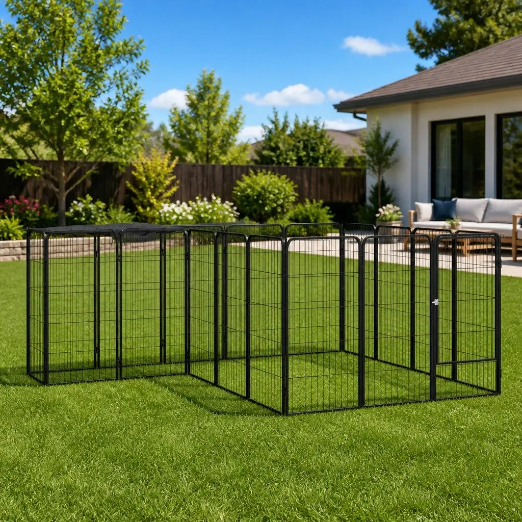 Dog Playpen 18-Panel Steel 50x100cm Black