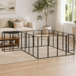 Robust 22-Panel Dog Playpen for Outdoor Use - Black