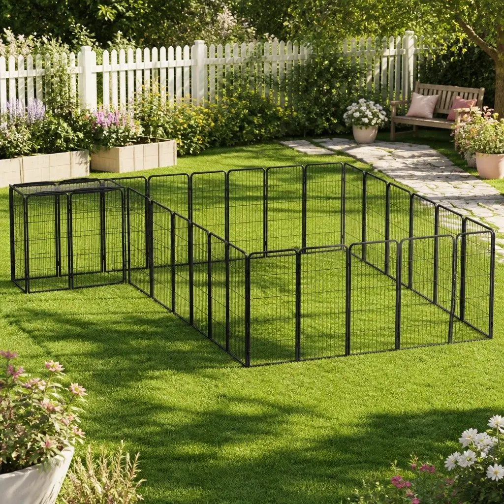 30-Panel Black Steel Dog Playpen for Safe Exercise