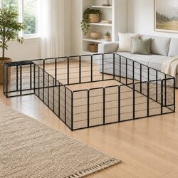 Durable 34-Panel Black Steel Dog Playpen for Pets
