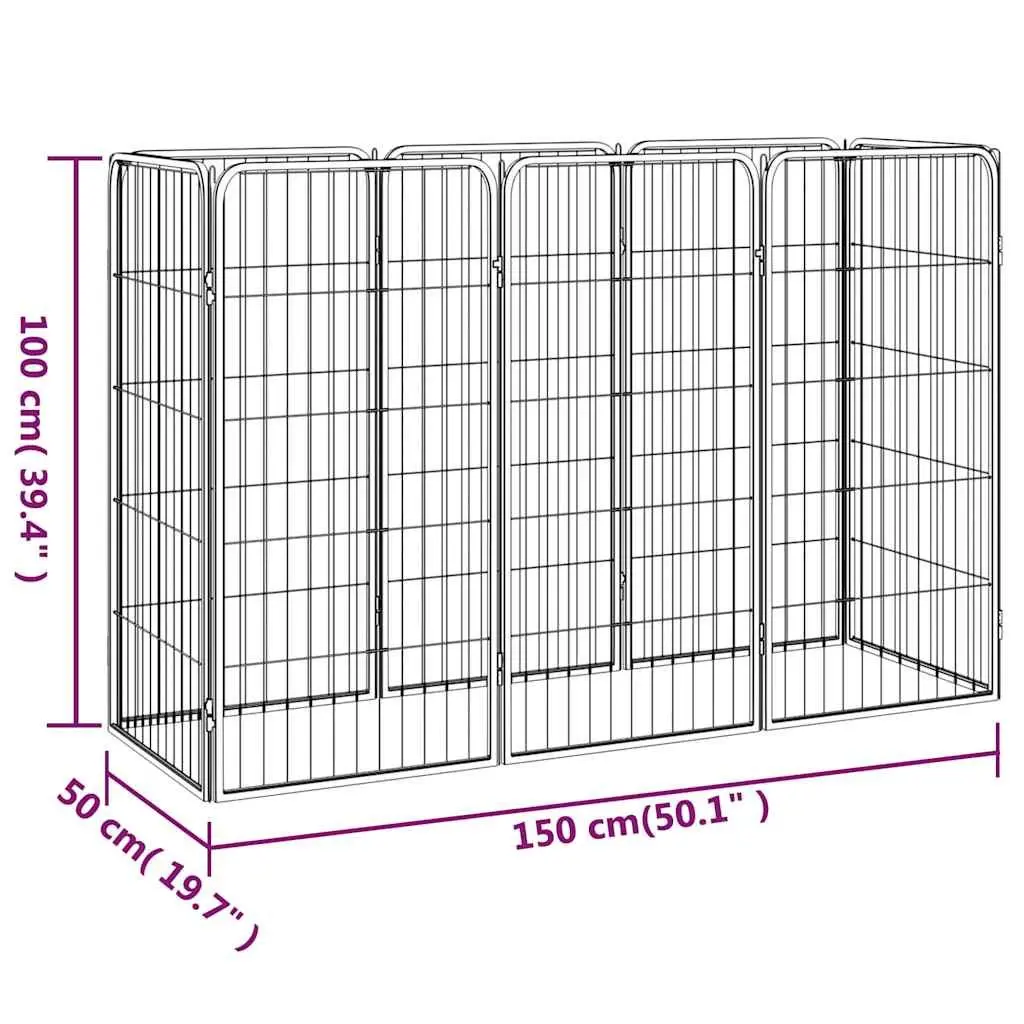 Dog Playpen Powder-coated Steel 50x100 cm Black 8 Panel