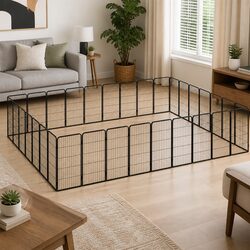 Durable 32-Panel Black Steel Dog Playpen for Outdoor Use