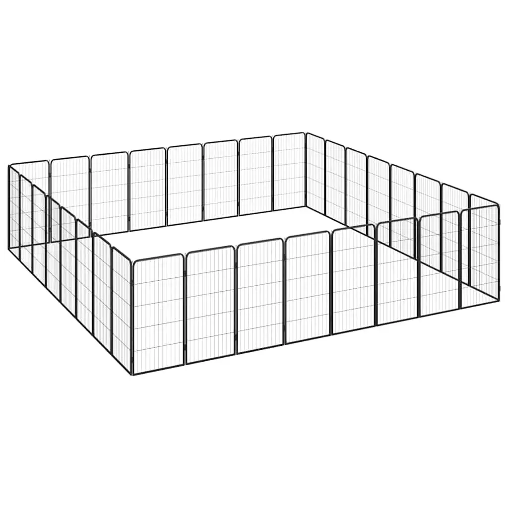 32-Panel Black Steel Dog Playpen for Outdoor Use