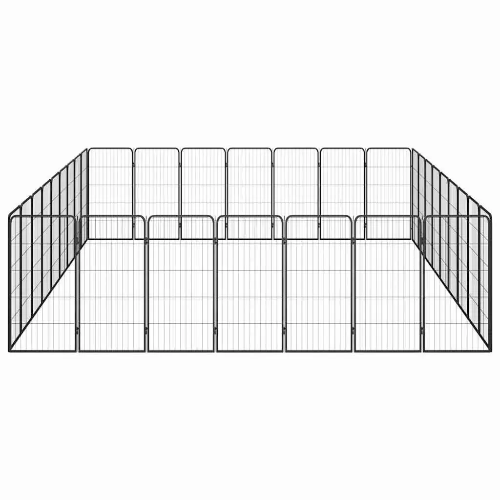 32-Panel Black Steel Dog Playpen for Outdoor Use