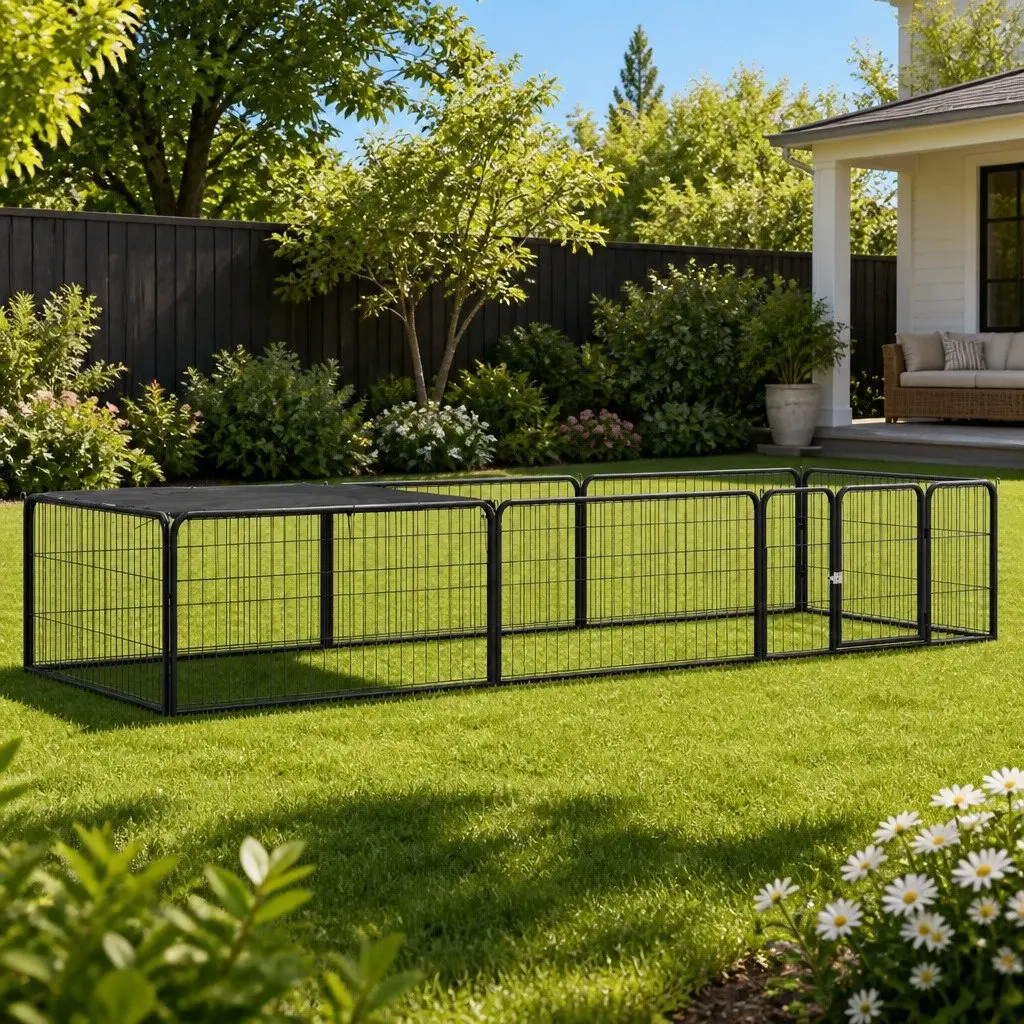 8 Panel Dog Playpen Powder-coated Steel 100x50 cm Black