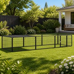 Durable 8-Panel Dog Playpen Black 100x50 cm for Outdoor Use