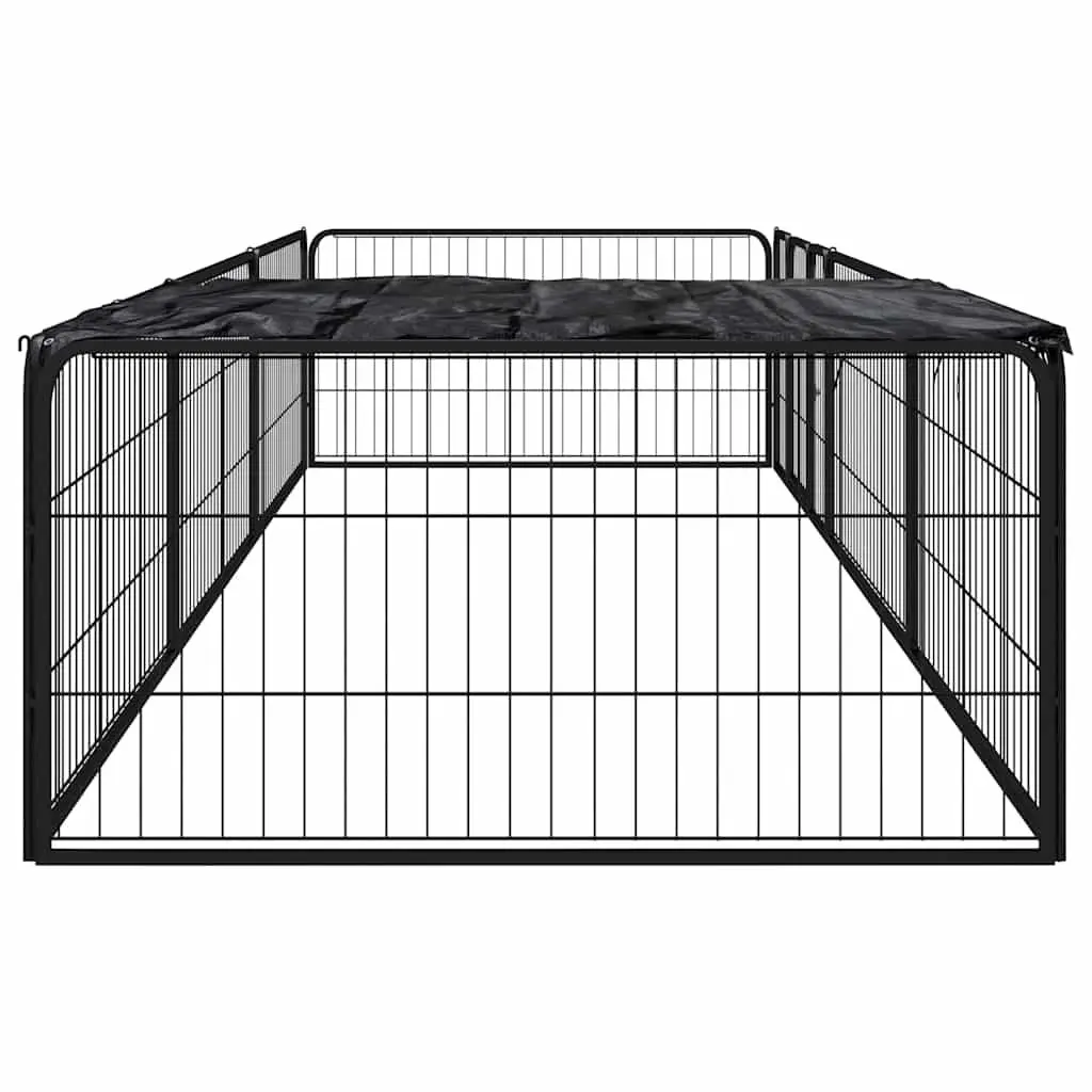 8 Panel Dog Playpen Powder-coated Steel 100x50 cm Black
