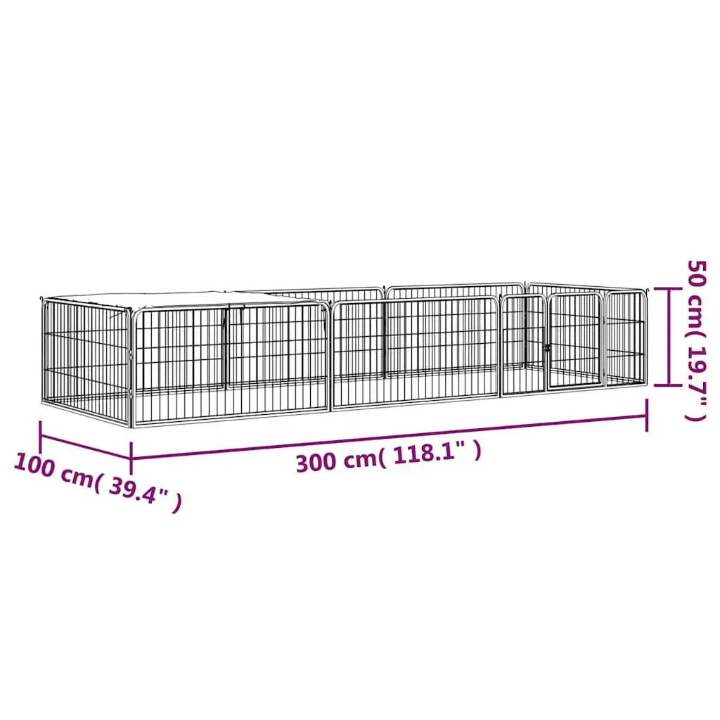 8 Panel Dog Playpen Powder-coated Steel 100x50 cm Black