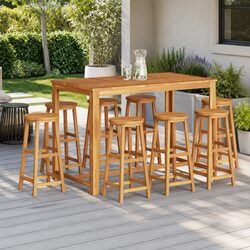 Set of 8 Rustic Bar Stools in Solid Acacia Wood