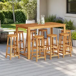 Set of 8 Rustic Bar Stools in Solid Acacia Wood