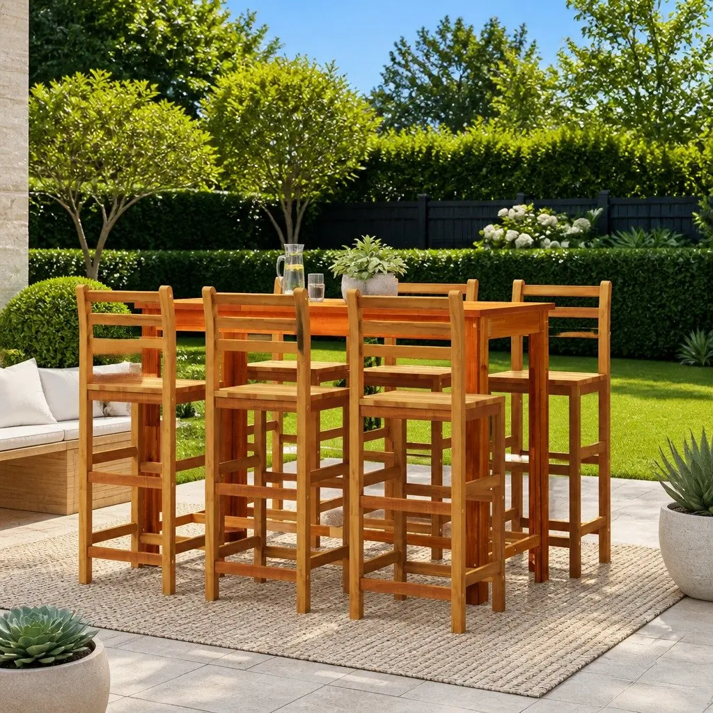 6 Piece Set of Solid Wood Acacia Bar Stools