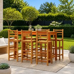 Bar Stools 6 Pieces Solid Wood Acacia Outdoor Seating with Backrest Footrest