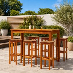 Solid Acacia Wood Outdoor Bar Stools Set of 6