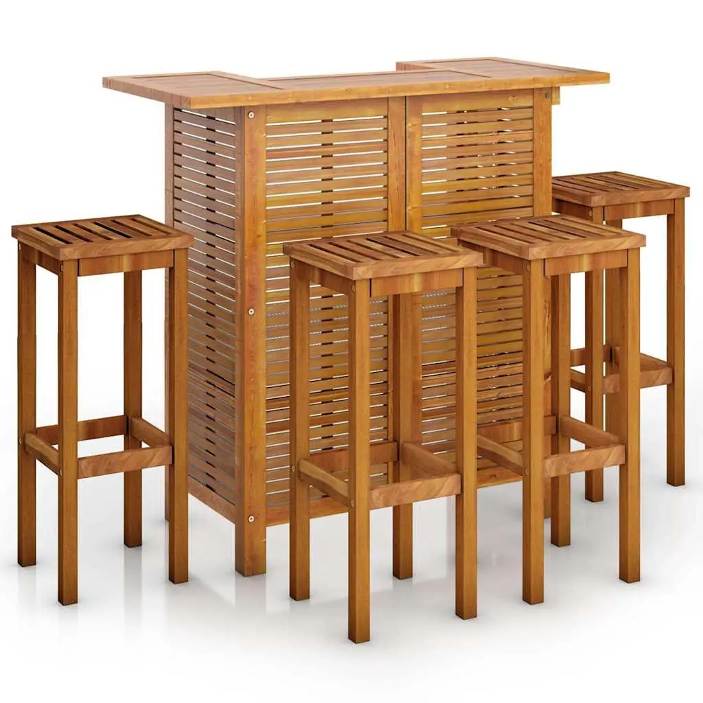 5 Piece Outdoor Bistro Bar Set in Brown Acacia Wood