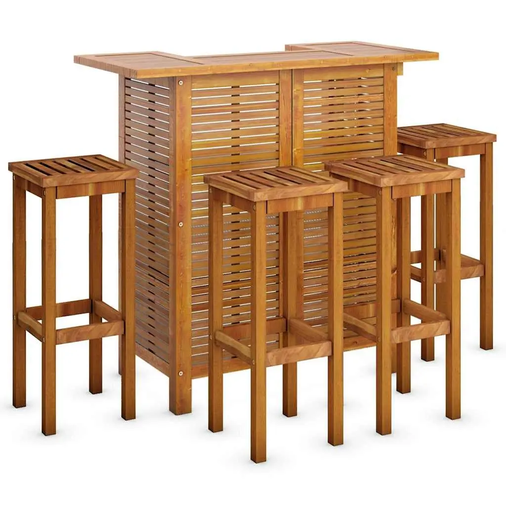 5 Piece Outdoor Bistro Bar Set in Brown Acacia Wood