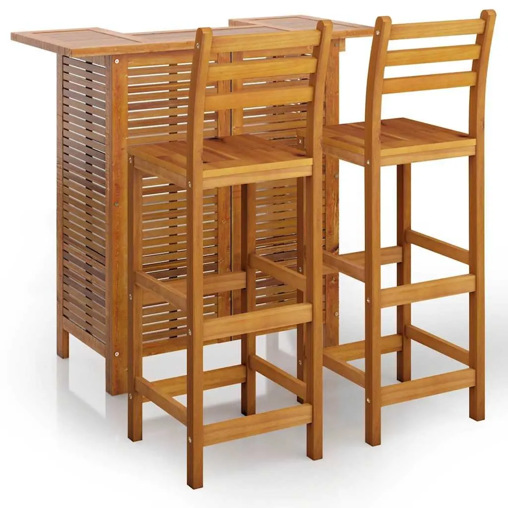 Garden Bar Set Solid Acacia Wood 3 Piece Outdoor Patio Furniture Brown