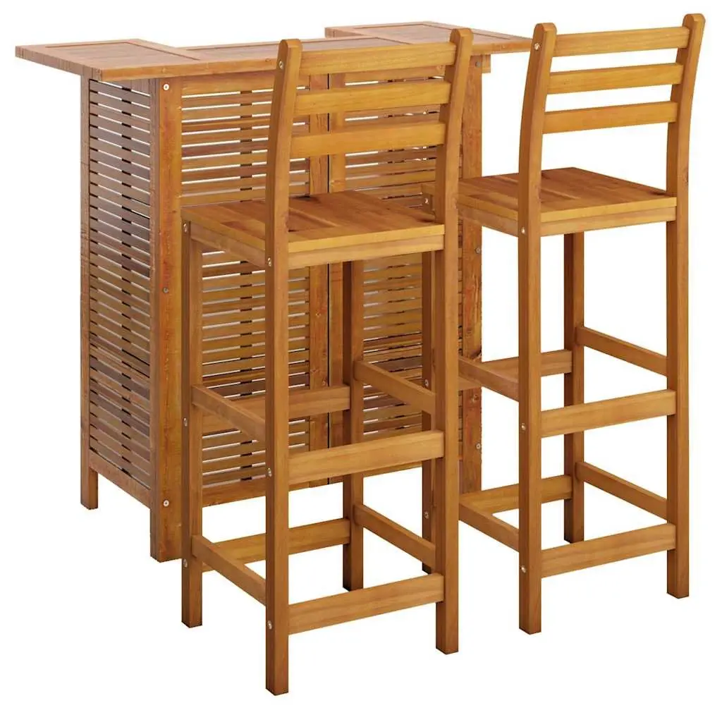 Garden Bar Set Solid Acacia Wood 3 Piece Outdoor Patio Furniture Brown