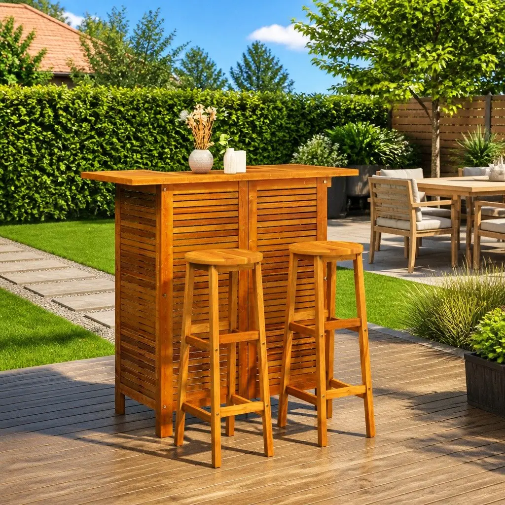 3 Piece Garden Bar Set in Solid Acacia Wood
