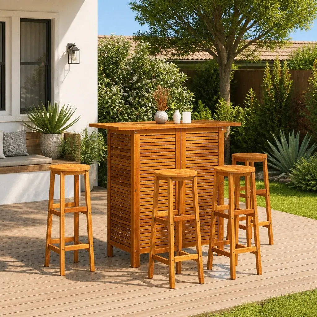 5 Piece Garden Bar Set with Solid Wood Construction
