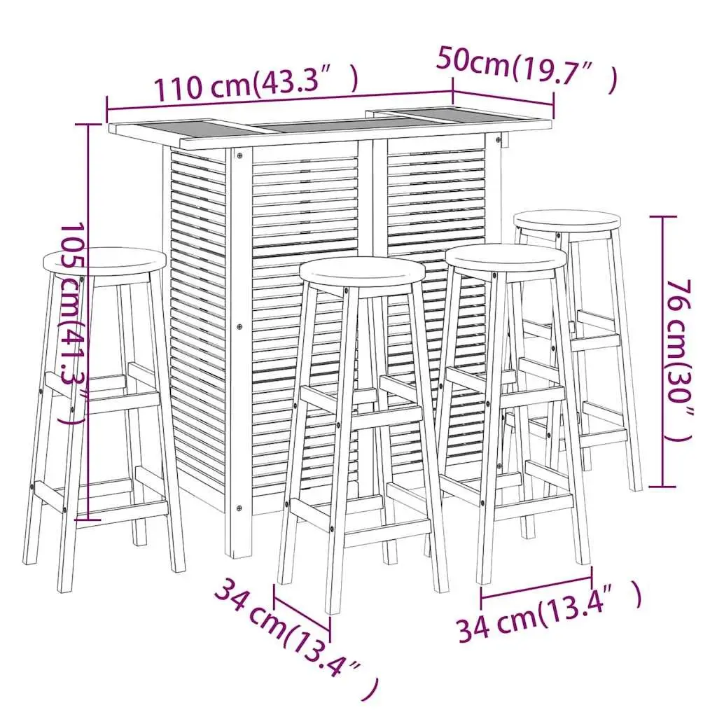 5 Piece Garden Bar Set with Solid Wood Construction