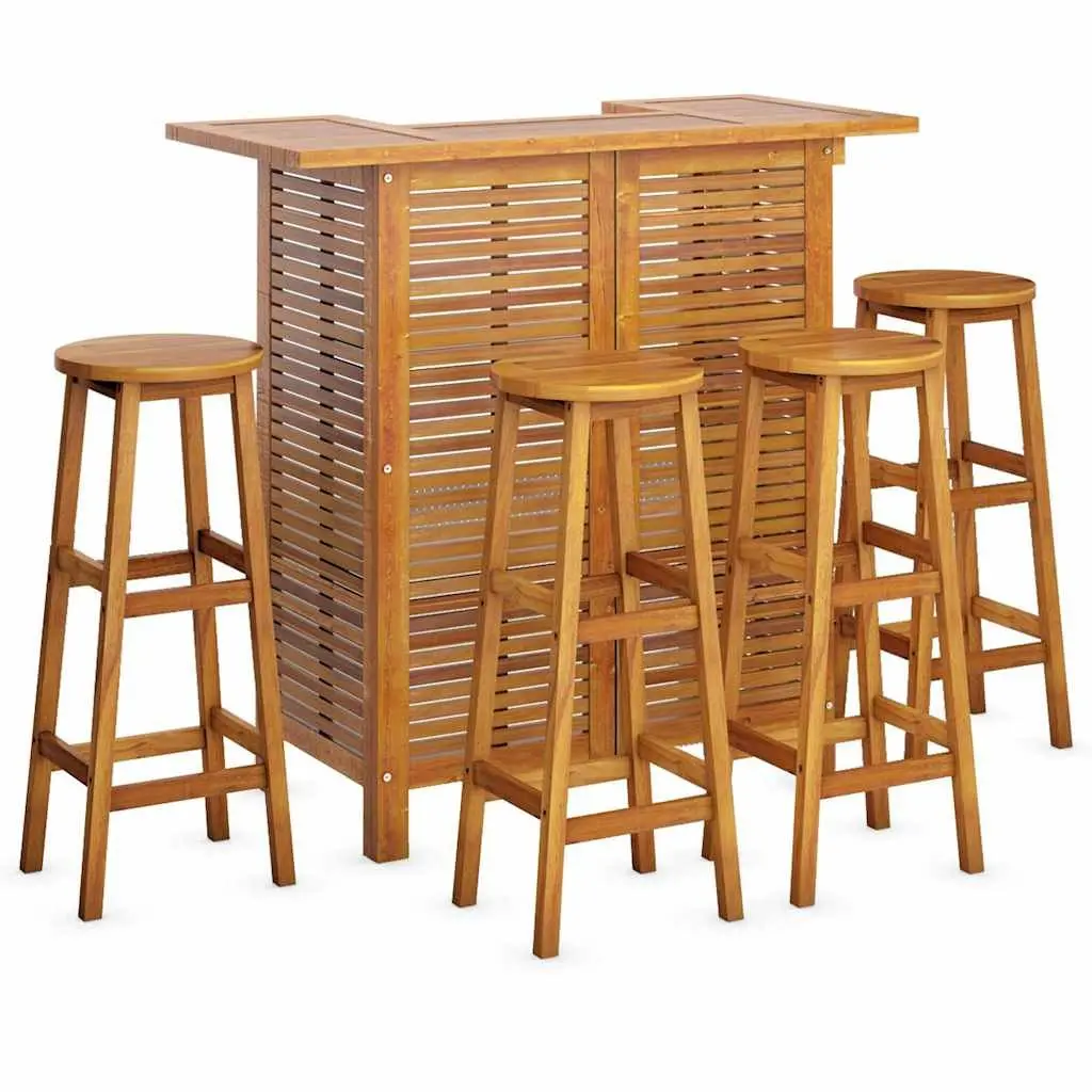 5 Piece Garden Bar Set with Solid Wood Construction